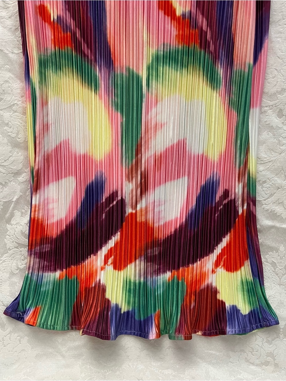 Colourful Vibrant Abstract Brushstroke Print Pleated Cowl Neck Maxi Dress Size S - Picture 7 of 9